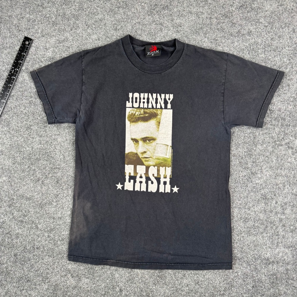 Zion Rootswear T-Shirt Mens Size S Black Johnny Cash Graphic Faded Stain USA